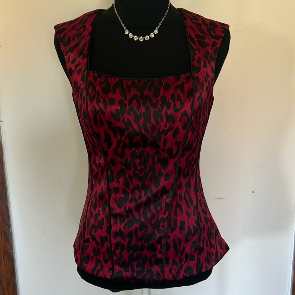 White House Black Market Corset style satin zip back top